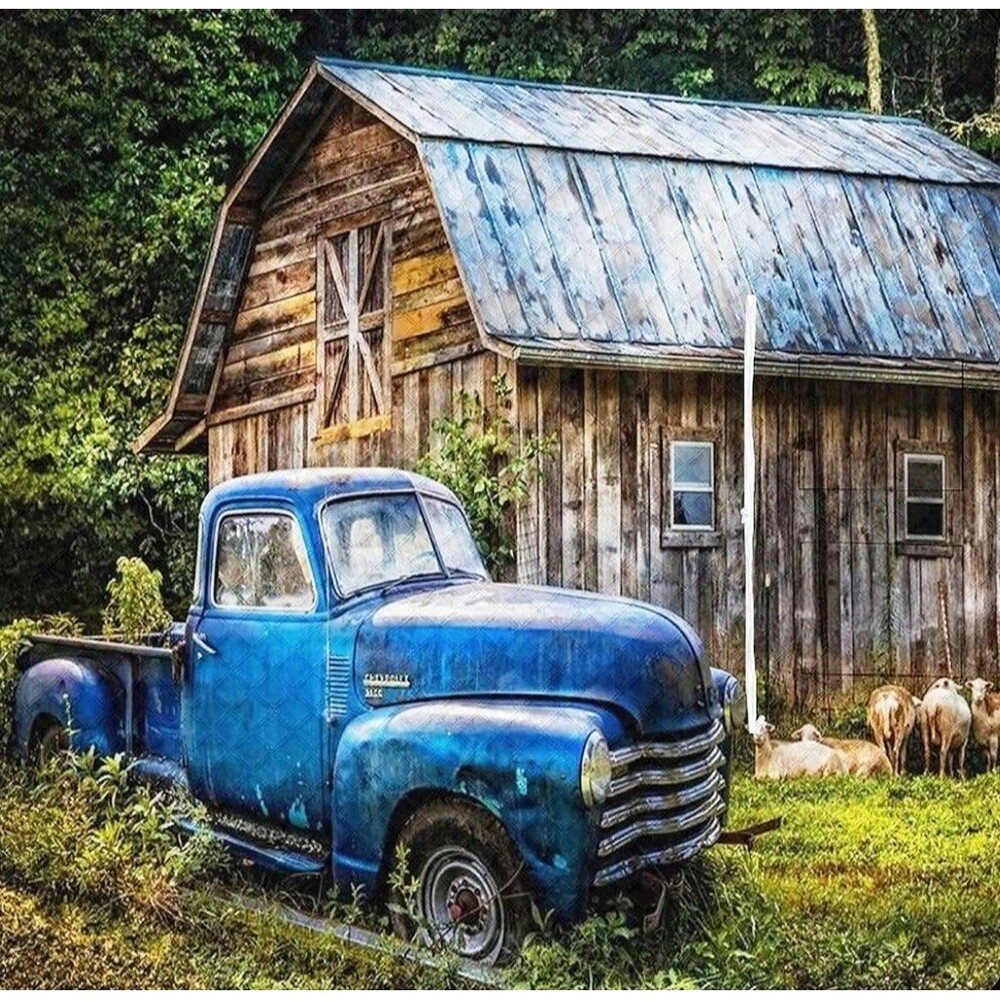 Blue Pickup Truck Rustic Old Barn Paint by Numbers for Adults DIY 16x20